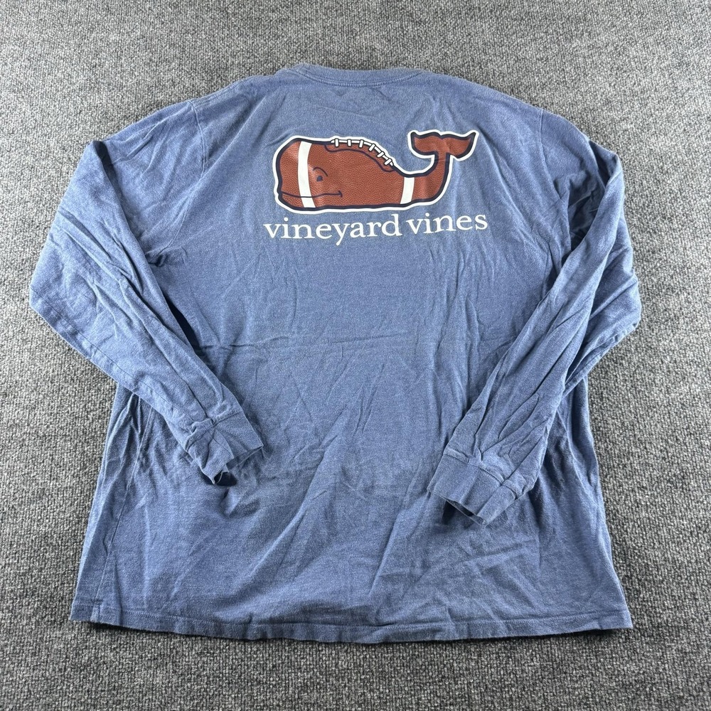 Vineyard Vines Shirt Mens XL Blue Long Sleeve Whale Football Pocket Tee